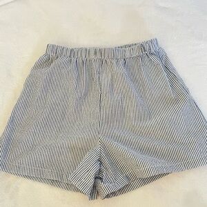 Blue and White Striped High Waist Shorts